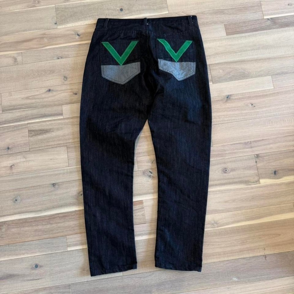 Y2K 2000s Qruel Black Jeans with embroidered back size 36